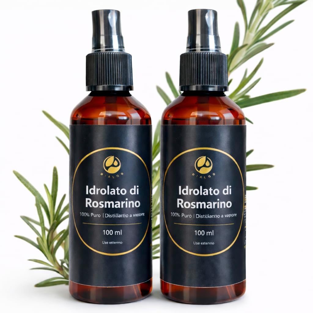 Idrolato di rosmarino 100% puro biologico - Acqua di rosmarino per capelli - Stimolante naturale crescita dei capelli - Acqua floreale - Rosmarino per capelli - 2 x 100ml