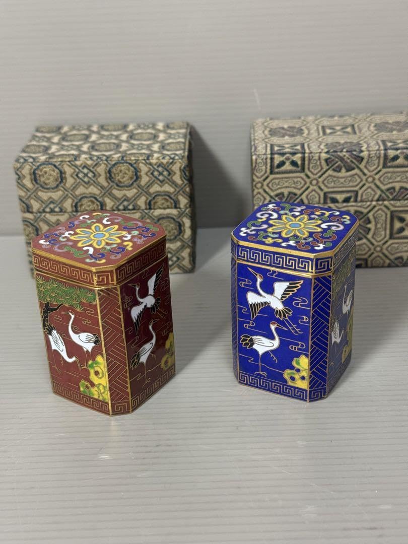 Amazon.co.jp: 2161 七宝焼 景泰藍 鶴文 小物入れ 2客 : おもちゃ