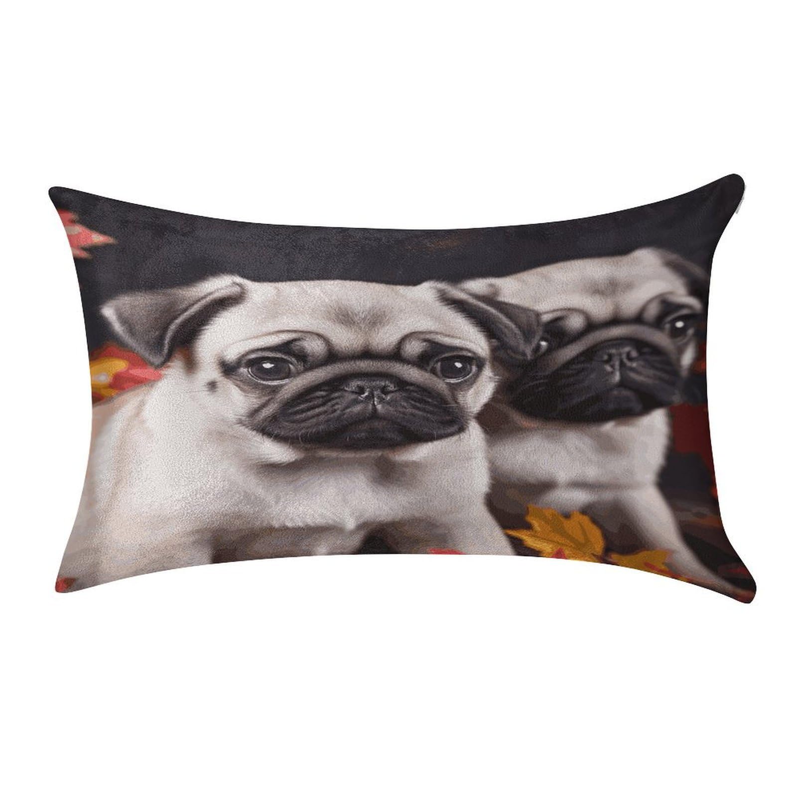 MUSM Puppys Pug Pillow Case 12"X20" Luxury Velvet Throw Pillow Cover Fade Resistant Cozy Soft Pillowcases Pillow Protector Pillow Shams Lumbar Pillow Shells for Home&Gifts