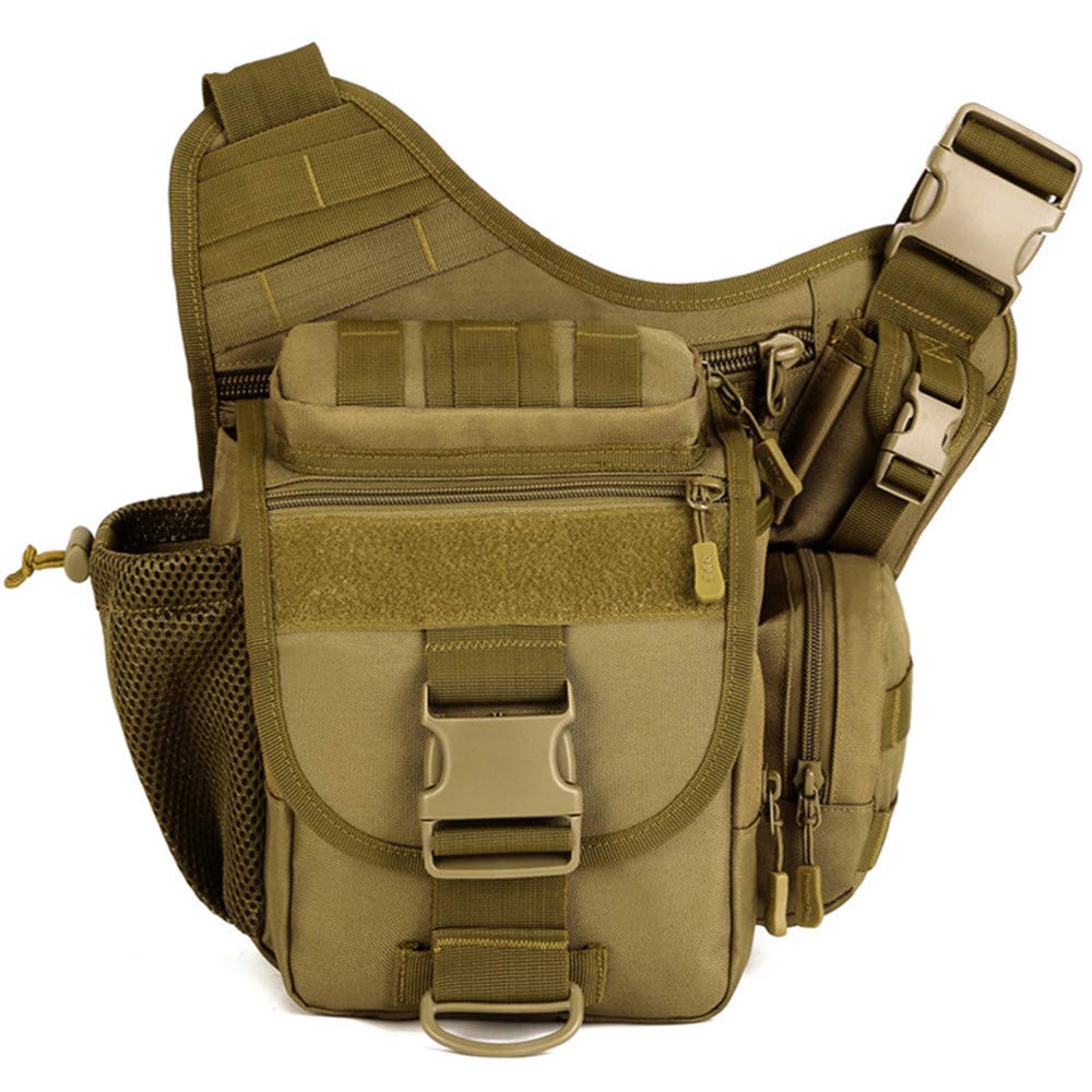 Multi Functional Tactical Camera Messenger Bag Fishing Bag Military Shoulder Bag Backpack Nylon Sling Pack for Hiking Camping Cycling (Brown)