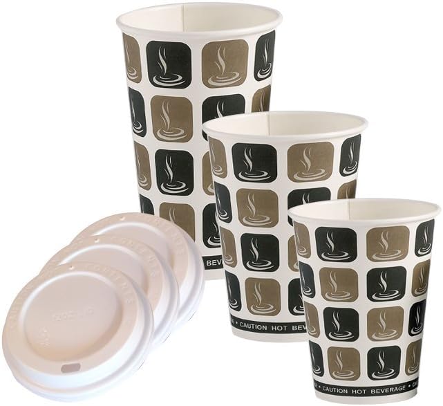 Disposable Coffee Cups Single Wall Mocha Paper Cups with Sip Through Lids to Avoid Spills (100, 8oz)