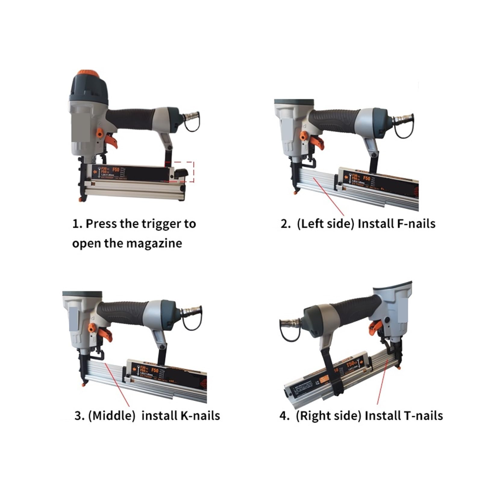 Pistolet do gwoździ, Pneumatyczny Pistolet Do Gwoździ 3 W 1 Gwoździarka Do Drewna Zszywacz Narzędzie Do Gwoździowania Pneumatycznego, F15-F50, T20-Tv50, 13-40 Mm Gwóźdź W Kształcie Litery U