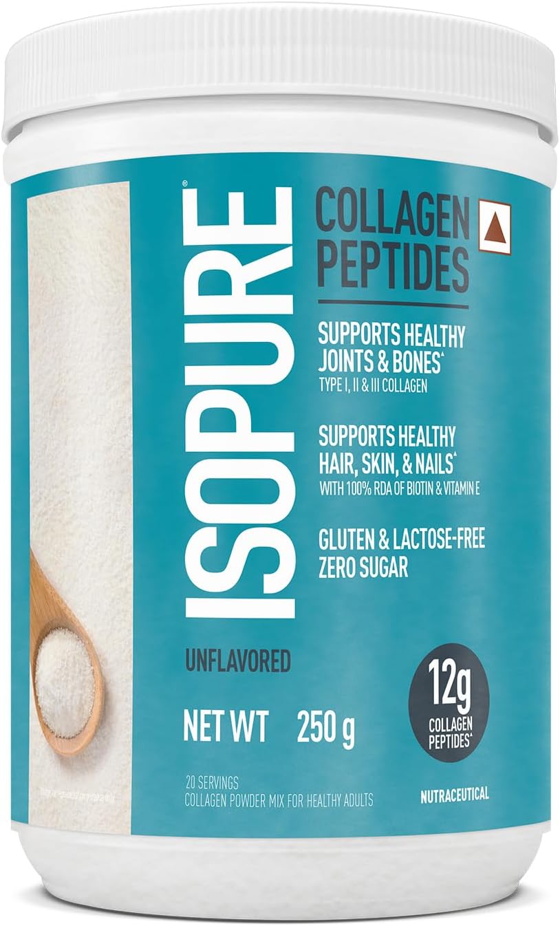 Collagen Peptides (12g/serve)- 250g (Unflavored) with Biotin & Vit E(100% RDA), For healthy Skin, Hair, Nails, Joints, & Bones.