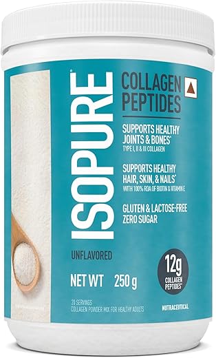Isopure Collagen Peptides (12g/serve)- 250g (Unflavored) with Biotin &amp; Vit E(100% RDA), For healthy Skin, Hair, Nails, Joi