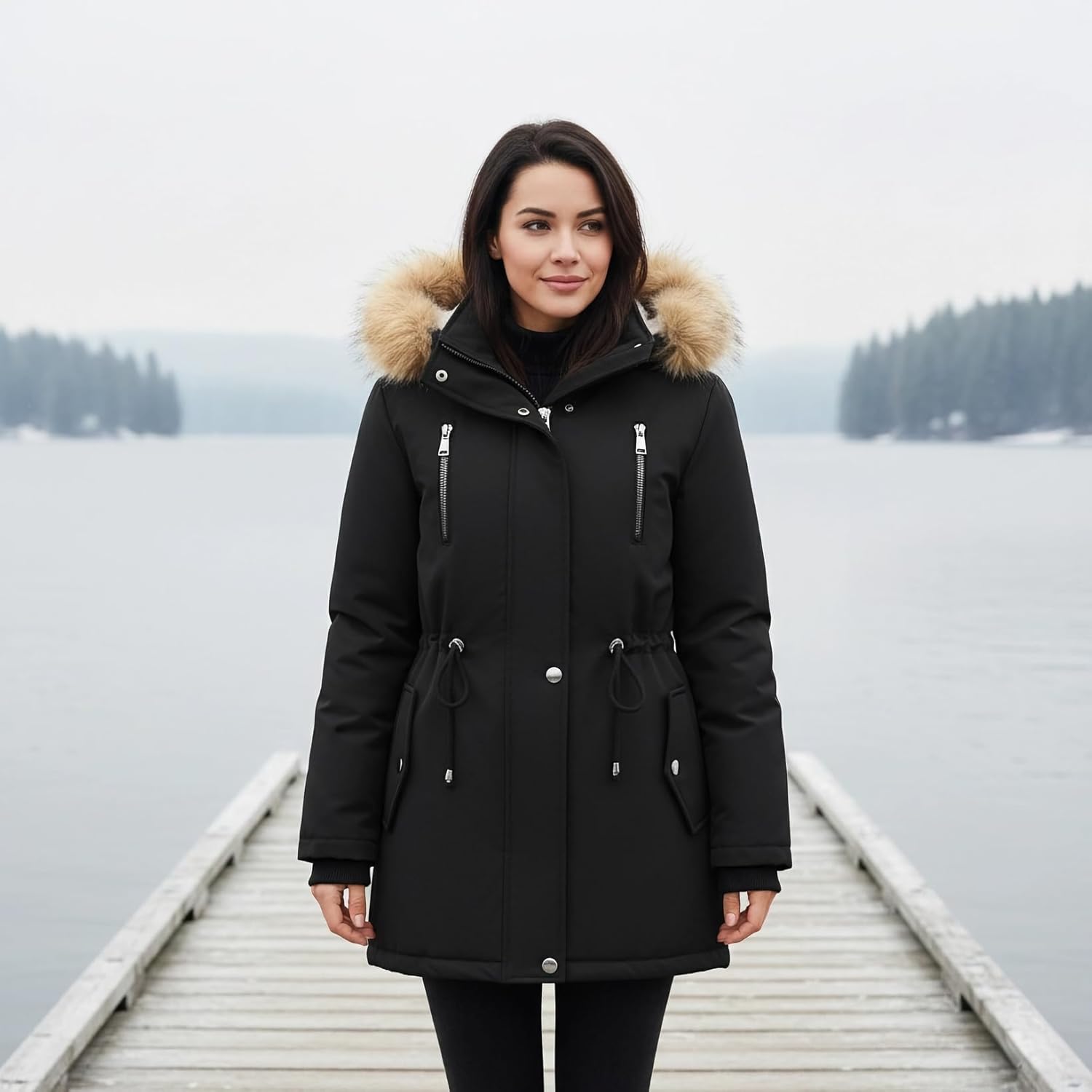 Lamgool Women's Sherpa Fleece Down Jacket Thicken Winter Coat Warm Parka with Hood - Image 3