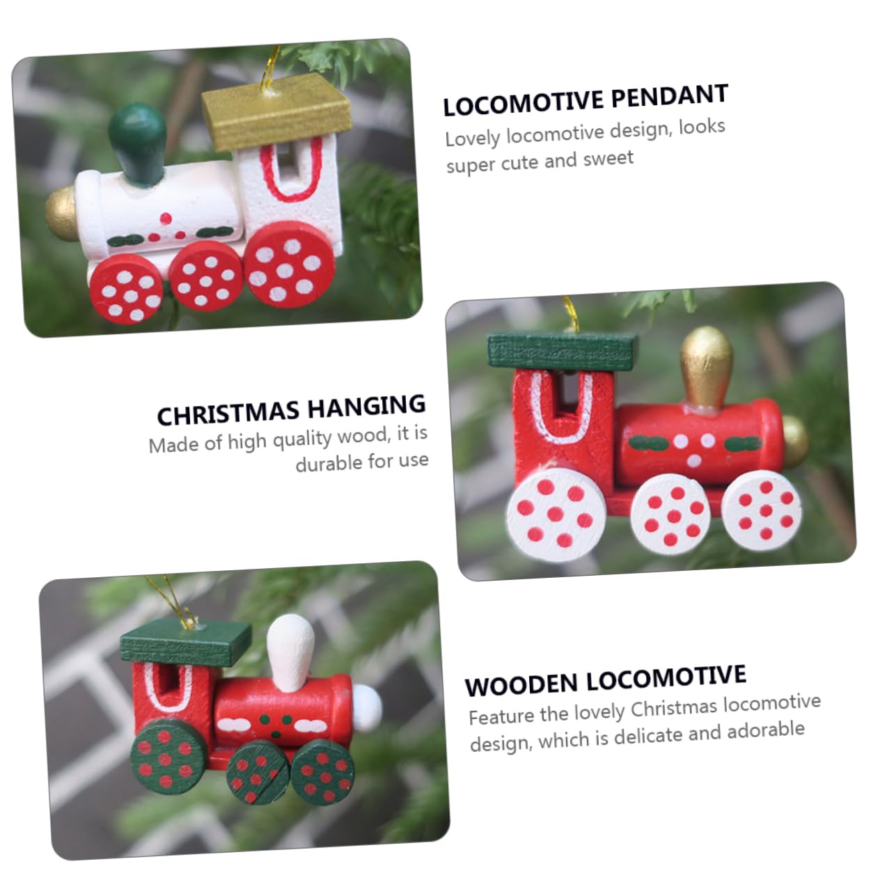 Colgantes Navideños De Madera Locomotora 13x11 Cm, Decoración del Árbol De Navidad, Juego De 12 Piezas para Ambiente Festivo