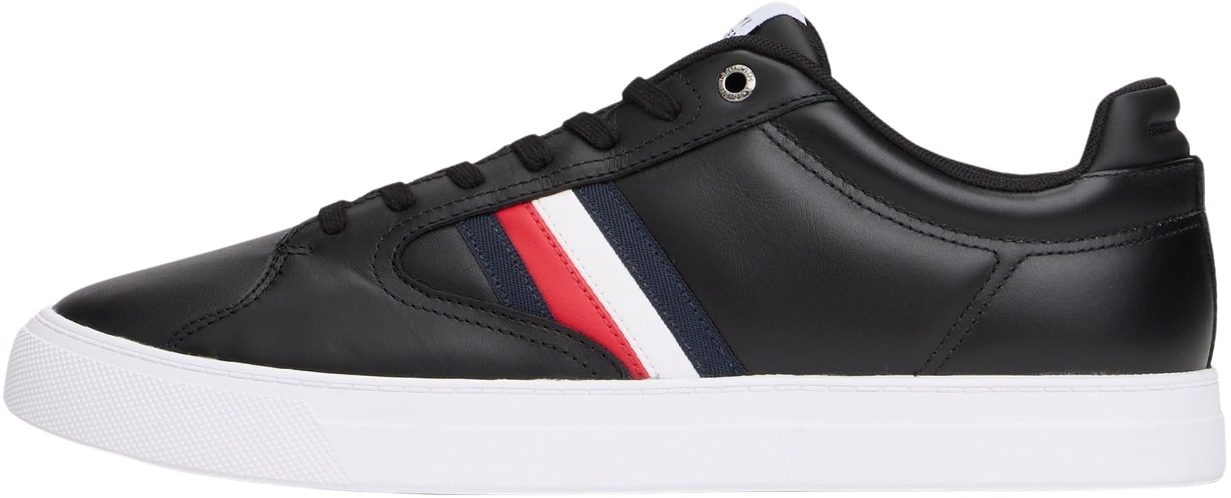 Tommy Hilfiger Men's Icon Court Stripes Leather Cupsole Trainers, Black (Black), 12