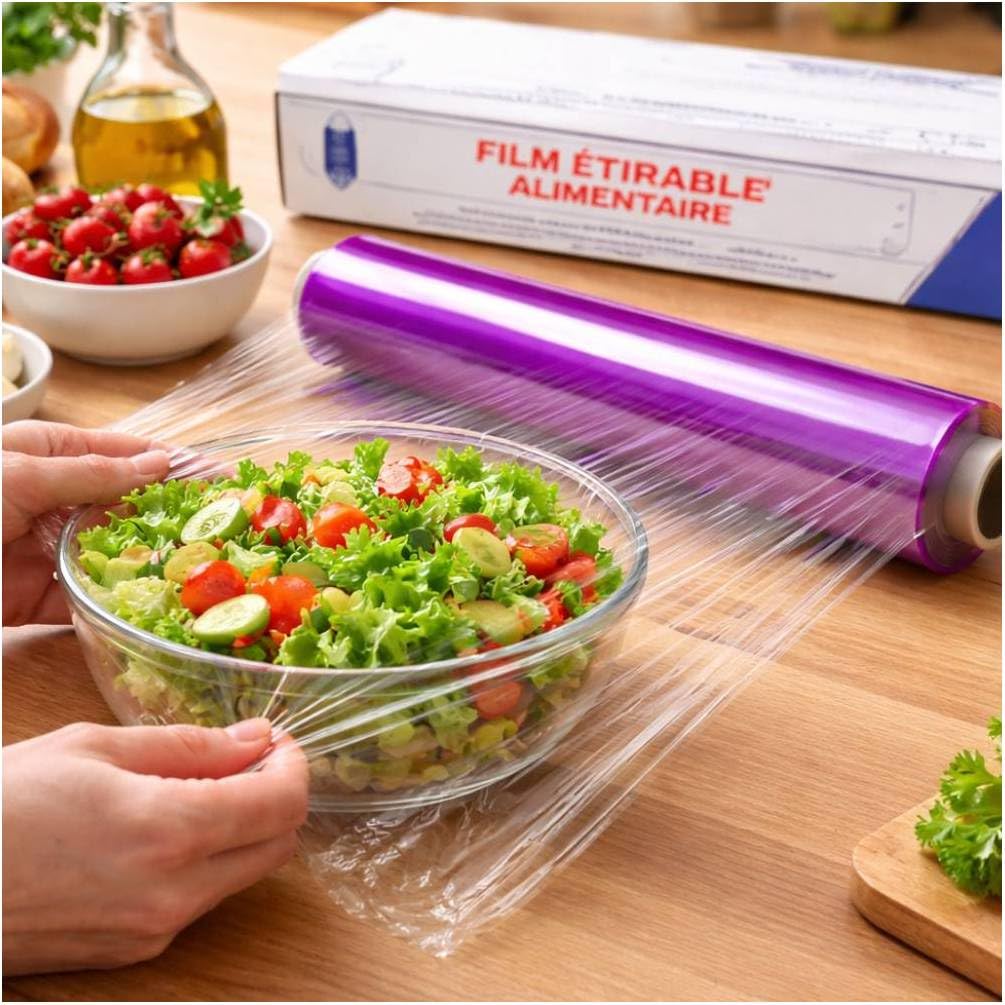 D-Work 6 rotoli di pellicola estensibile per alimenti, trasparente, 45 cm x 300 m, dimensioni 300 m x 45 cm, spessore 8 micron, adatti per microonde e congelamento, materiale PVC sicuro