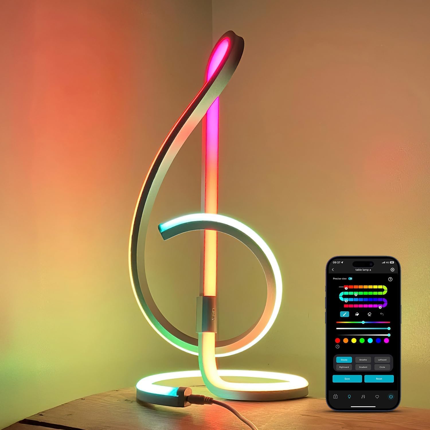 Lepro TB2 AI Table Lamp, Smart LED Lamp with Music Sync, Personalized AI Lighting Designer, Colour Changing Smart Table Lamp, Voice Cotrol, Works with Alexa & Google Assistant, Bluetooth & 2.4GHz WiFi