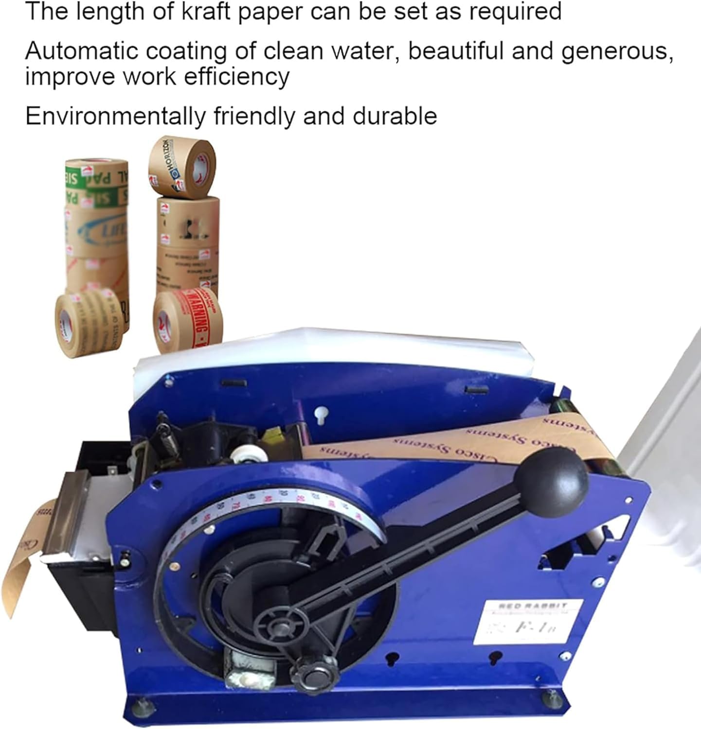 Dozownik taśmy Kraft, półautomatyczny dozownik taśmy aktywowanej wodą z regulowaną długością cięcia 10-100 cm, szerokość 2-10 cm, trwały do uszczelniania opakowań kartonowych