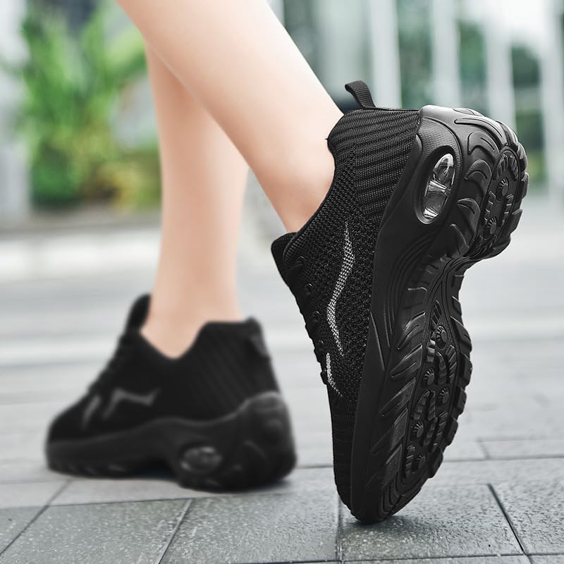 Image of DLWKIPV Womens Walking Running Shoes Tennis Slip On Sneakers Gym Workout Sport Lightweight Breathable Mesh Comfortable Casual Black Size 9