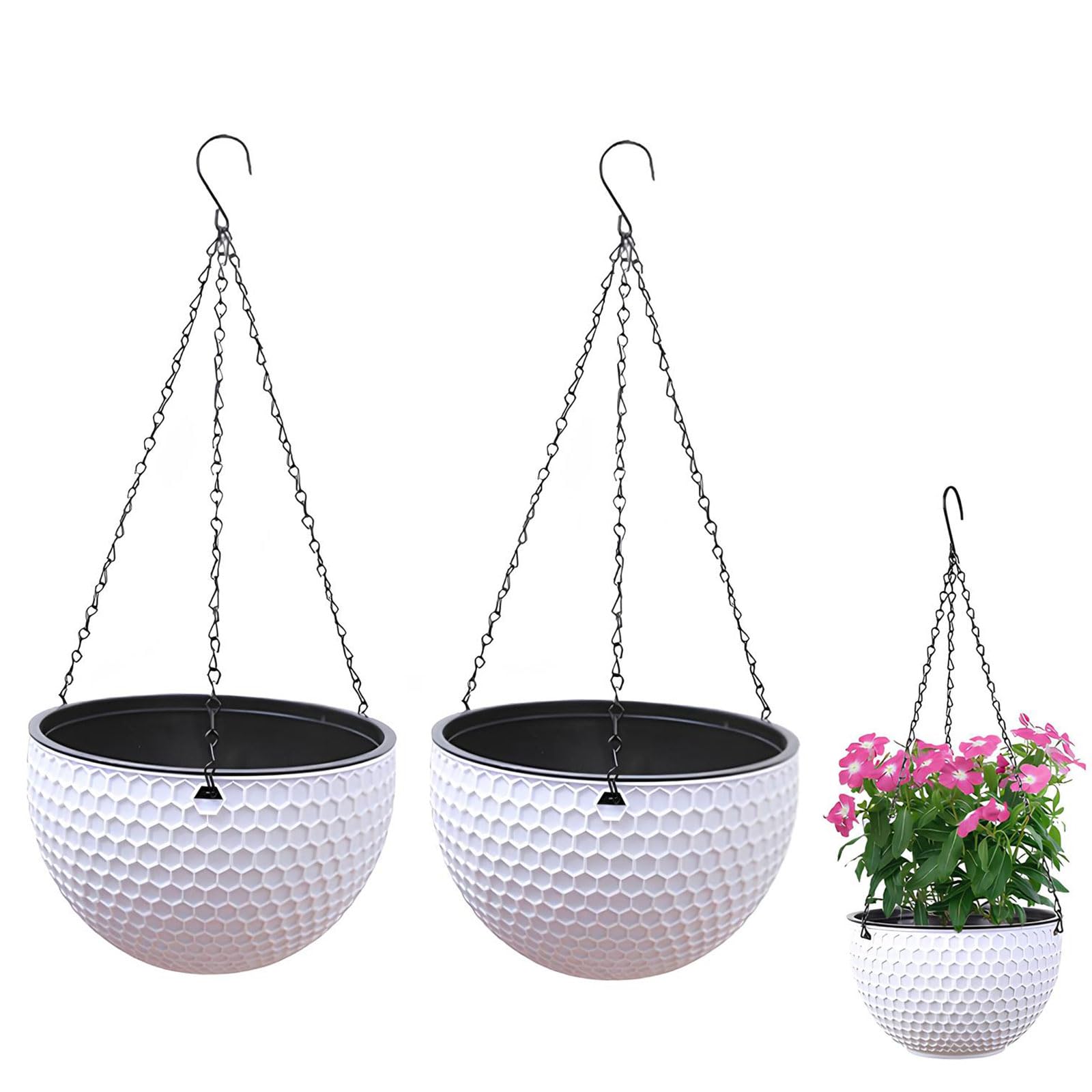 Hängende Blumentöpfe, 2 Stück Blumenampel Außen, Für Innen Draußen, Weiß M | Pflanzampel Hängeampel, Hängende Blumenampel Mit Rostfrei, Mit Drainagelöchern Und Stöpseln,Für Decken Balkone Wanddekoration