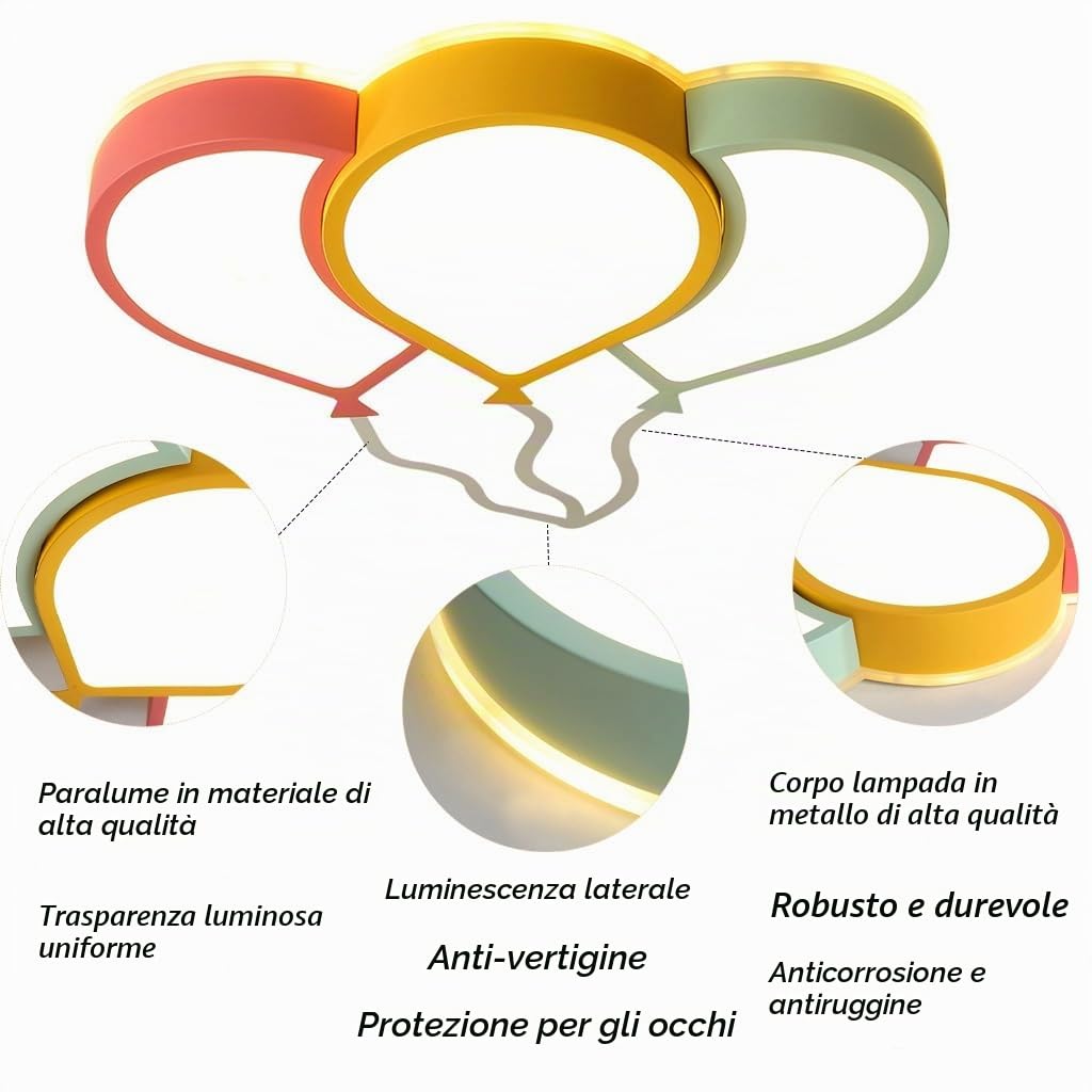 Plafoniera LED Moderna Dimmerabile a Soffitto con Palloncino Colorato 36W 220V 2700K-6500K per Camera Bambini