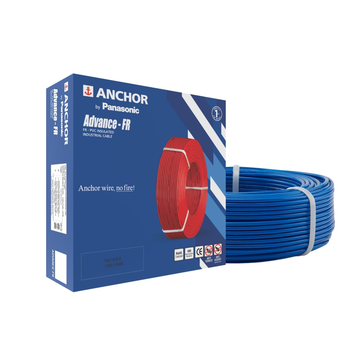 Anchor by Panasonic Advance FR 90m 4 sq.mm Electric Wire, PVC Insulated Class 2 Conductor (100% Copper), Anti-Rodent & Flame Retardant Wire for Domestic & Industrial Use (27426BU)