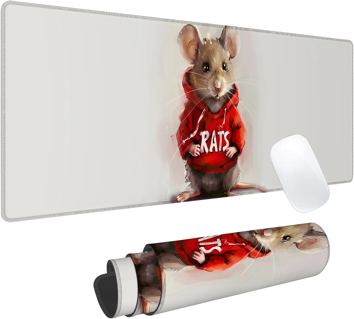 Adorable Rat Gaming Mouse Pad, Office Desk Mat, Anti-Slip Rubber Base Cool Aesthetic Mouse Pads for Computer Laptop Keyboard School Home Desktop Gamer Home Accessories Decor 31.5" x 11.8"