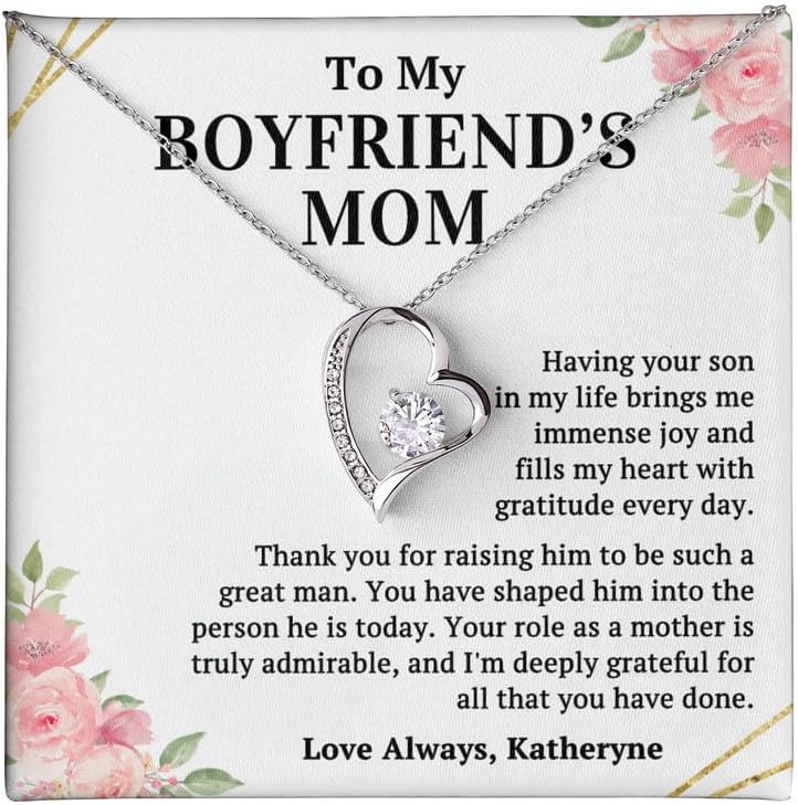 Boyfriend's Mom Necklace Message Card Box Love Knot Mahogany - Fills My Heart With Gratitude - Meaningful Birthday for Soon to be Mother In Law