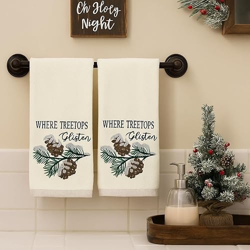 Miniatura 117 de Juego de 2 toallas de mano de baño de Navidad, color gris oscuro, 100% algodón, bordadas, diseño de copos de nieve, 16 x 25 pulgadas, toallas 24 Let