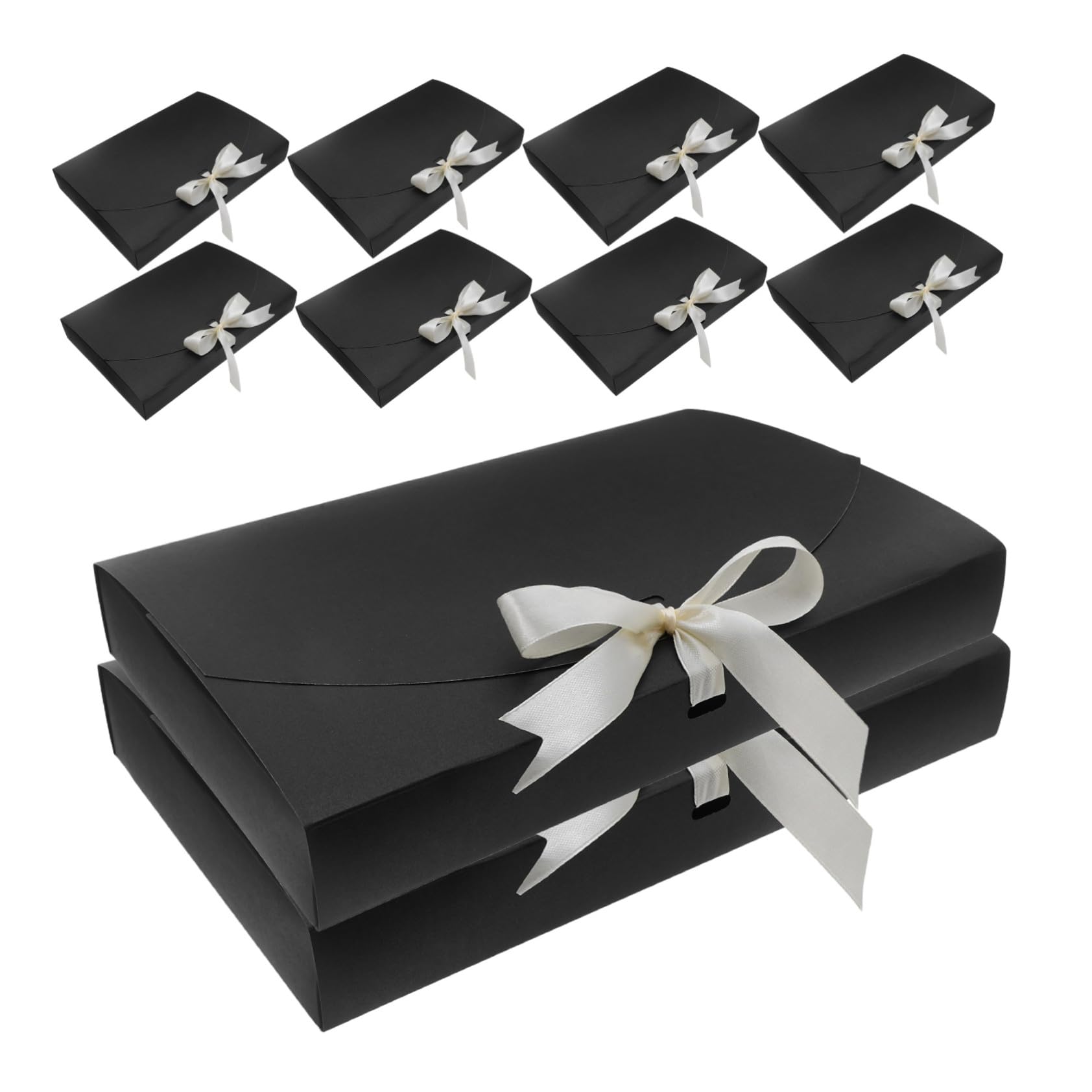 DOITOOL Scatole Regalo Rettangolari in Carta Nero con Fiocco 26x17.5x3.5 Cm – Confezione da 20pezzi per Scarfes, Intimo, Camicie, Matrimoni, Bridesmaid, Natale