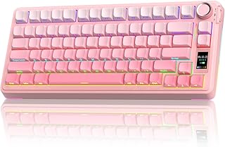 AULA S75 PRO Wireless Mechanical Keyboard with Screen&Knob, Tri-Mode Hot Swappable Gaming Keyboard 75%, Pre-lubed Switches, RGB Backlit, Side Printed PBT Keycaps, Creamy Sounding Pink Keyboards