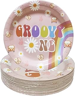 Visroco 40 Pcs 9 Inch Groovy Themed Paper Plates,Groovy Daisy Hippie Birthday Decorations Party Supplies for Girls Baby Shower Girls