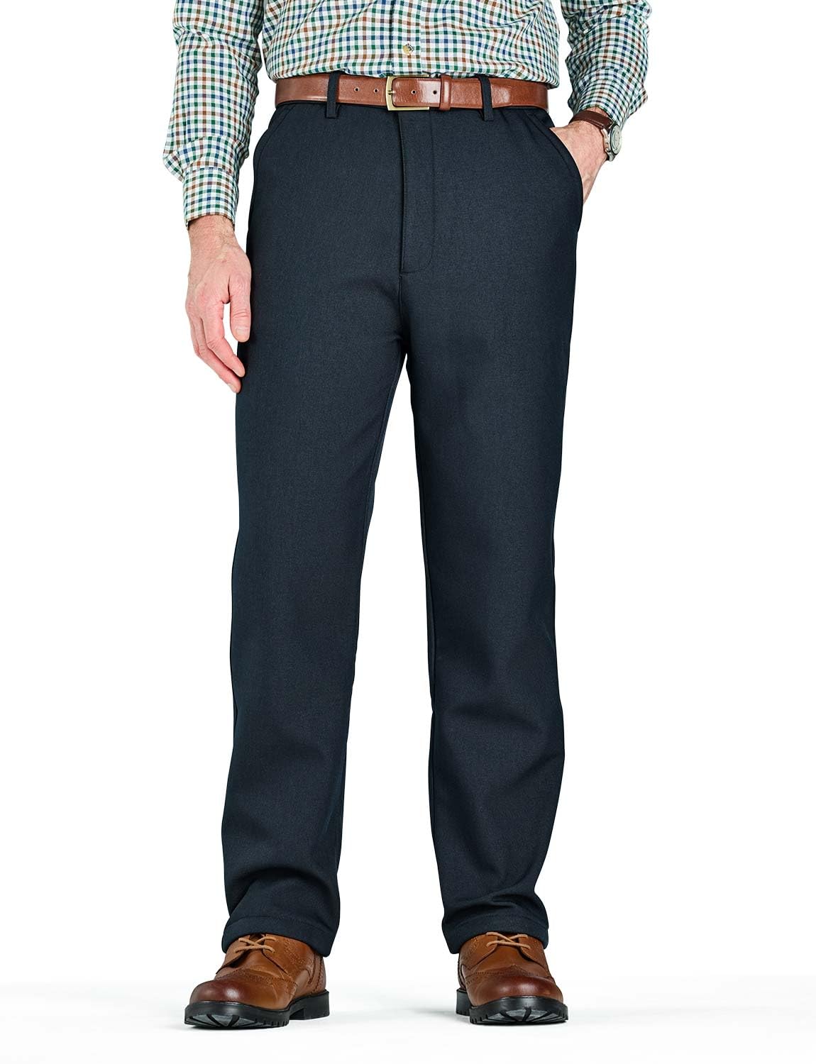 Pegasus Men's Fleece Lined Formal Trousers with Stretch Waist & Classic Straight Leg Black 34W / 31L