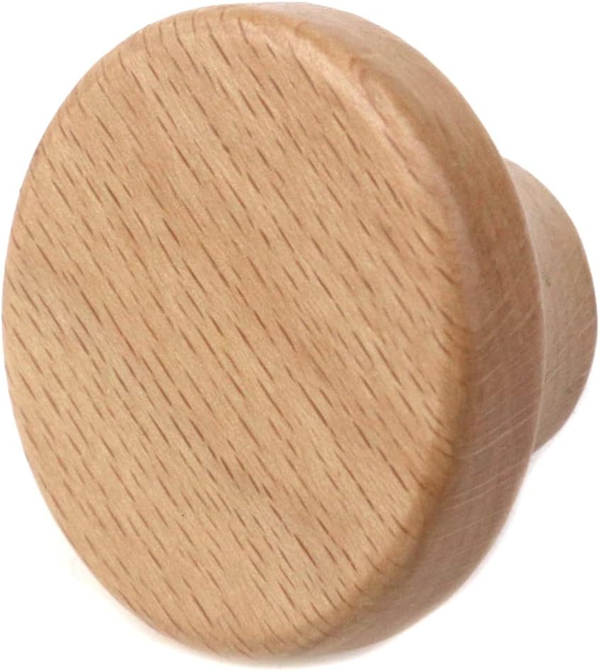 6Pcs Wood Drawer Knobs Wood Kitchen Round Knobs Cabinets Furniture Pull for Dresser Wardrobe Cupboard Drawer Knobs Pulls Handles (Beech, 1.6" Single Hole Knob)