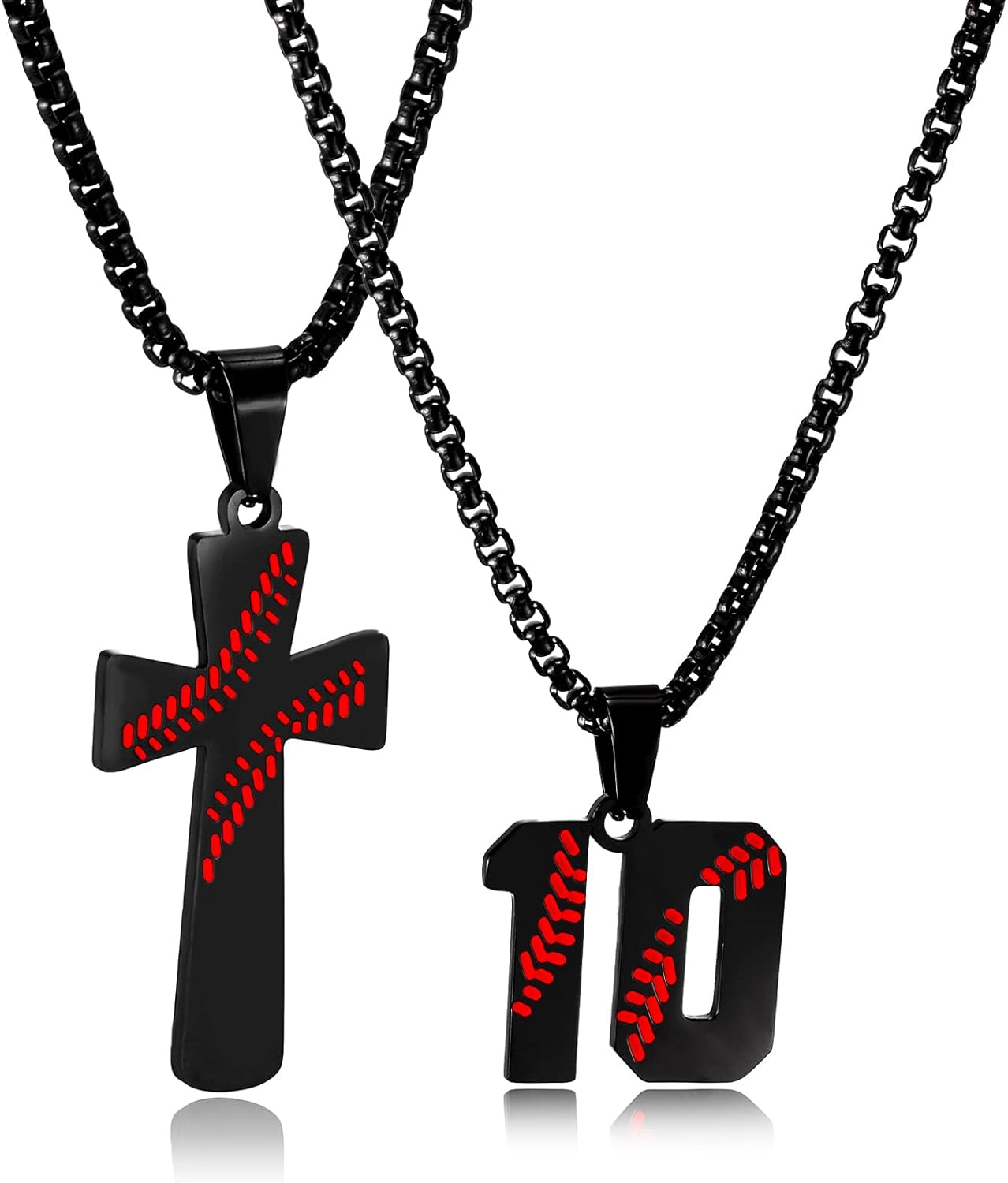 RWQIAN 2PCS Baseball Necklace for Boys Baseball Number Pendant Necklace Stainless Steel Mens Baseball Cross and Number Chain Set,I CAN DO ALL THINGS Strength Bible Verse Cross Necklace Sport Jewelry