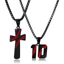RWQIAN 2PCS Baseball Necklace for Boys Baseball Number Pendant Necklace Stainless Steel Mens Baseball Cross and Number Chain Set,I CAN DO ALL THINGS Strength Bible Verse Cross Necklace Sport Jewelry
