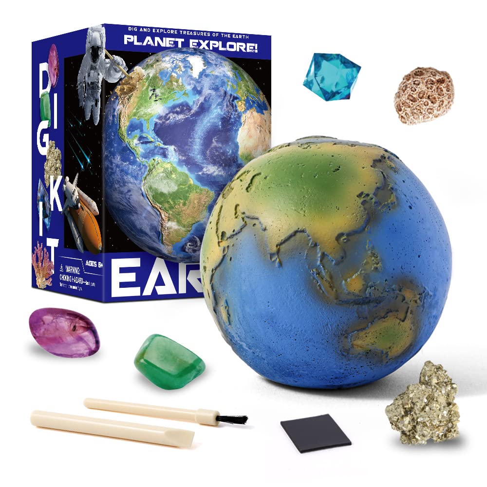 Valman Solar System 5 Gem Digging Gemstone Sale Rock Mining Dig Kit for Kids Planet Explore Stone Mega Dig Up Gems Kit (Earth)