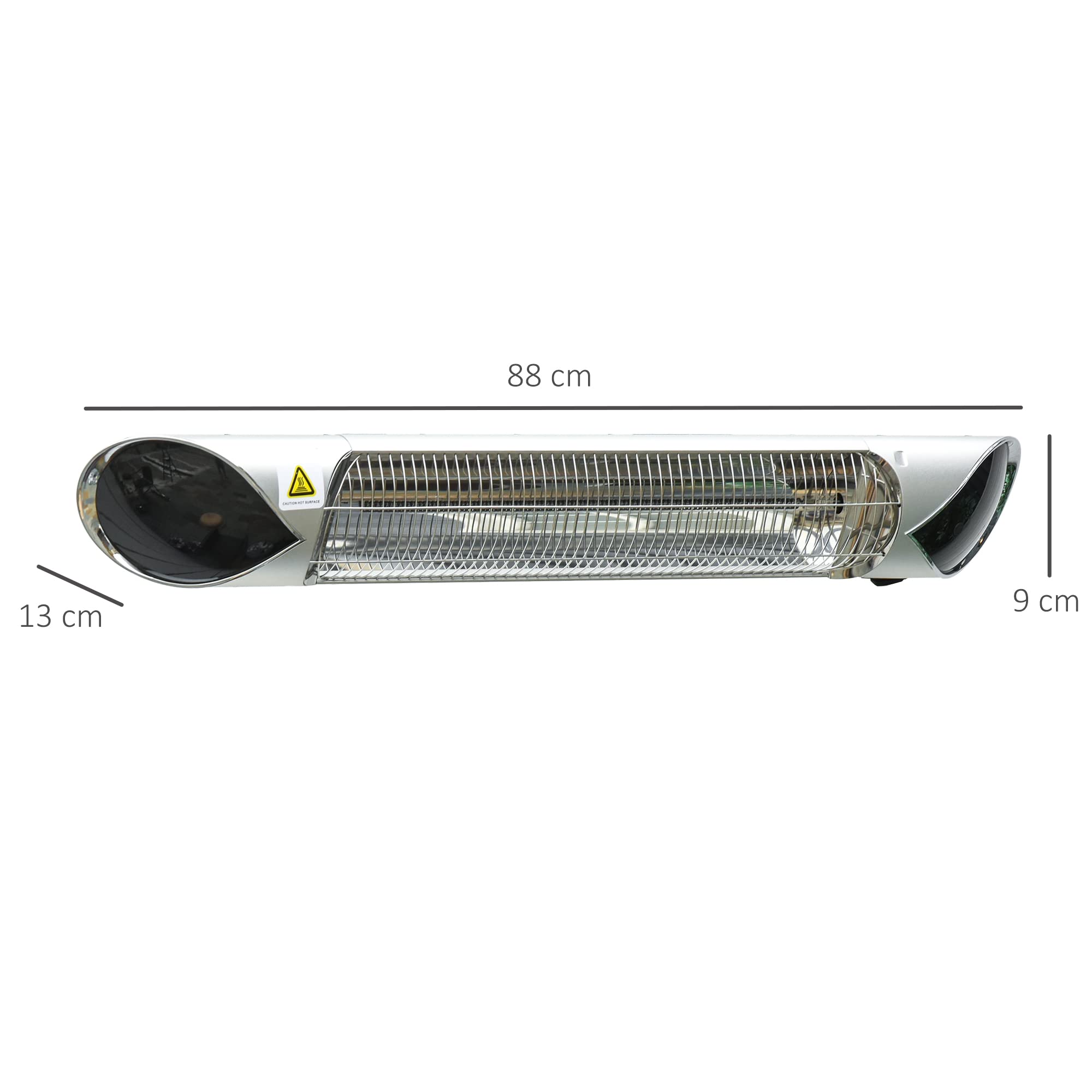 Grzejnik Outsunny, 4 poziomy grzania, 800/1200/1600/2000W, grzejnik elektryczny, grzejnik tarasowy do ogrodu z pilotem, wodoodporny, odporny na kurz, aluminium 88 x 13 x 9 cm