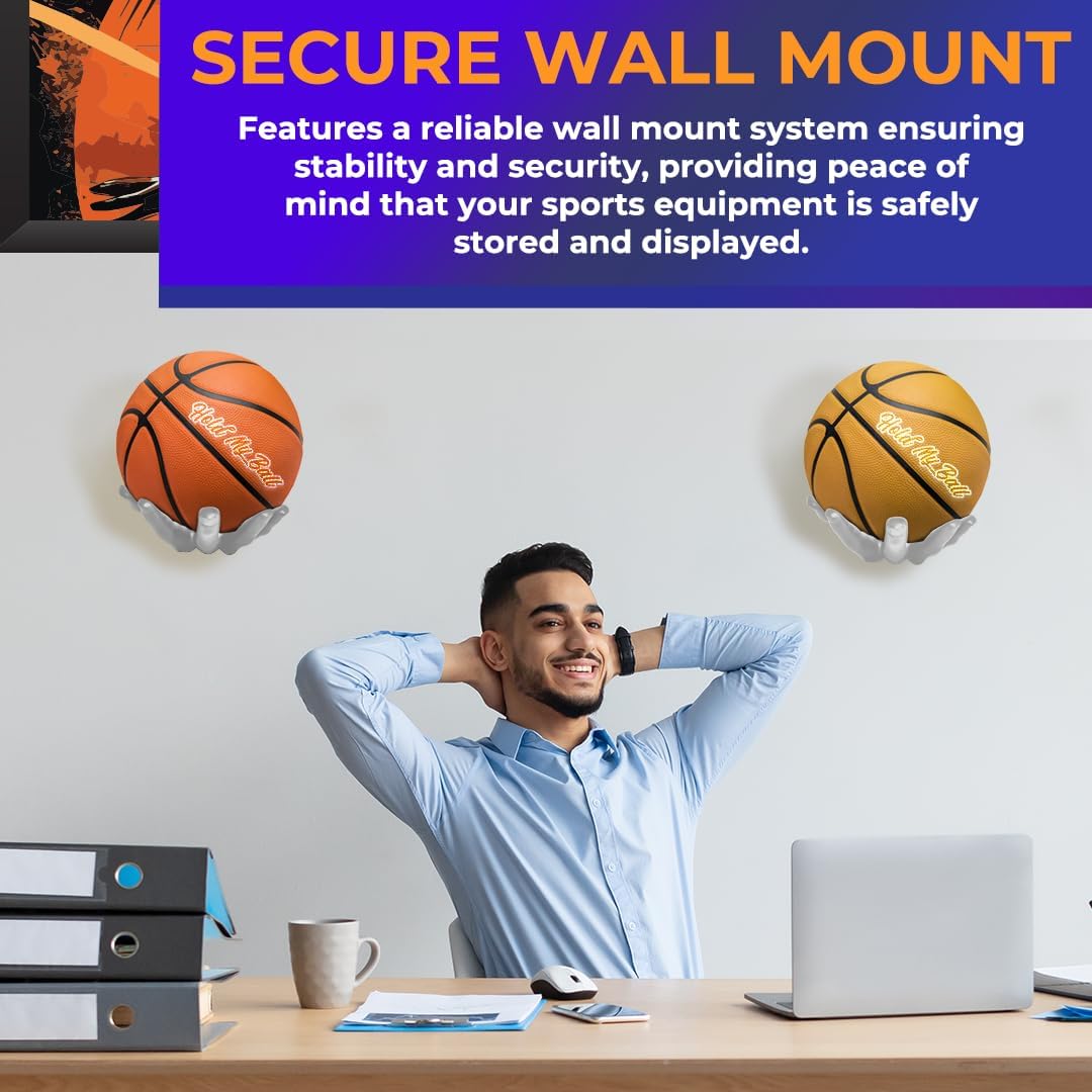 Wall-Mounted Ball Holder – Premium Resin – Basketball, Soccer, Football Display – Secure Ball Hanger, Sports Room Decor, Basketball Wall Mount for Man Caves, Memorabilia