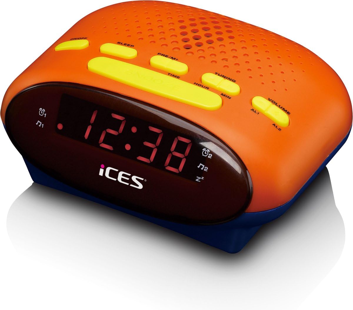 iCES ICR-210KIDS Uhrenradio - Radiowecker für Kinder - PLL FM - Schlummerfunktion - Sleeptimer - Gangreserve - blau/orange