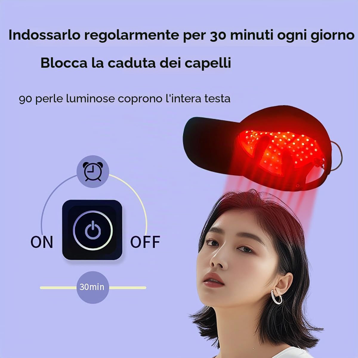 Casco per La Ricrescita dei Capelli, Lampada Da 90 Led Perline Luce Rossa E Blu Cappello Per Ricrescita Rapida Dei Capelli Per Perdita Di Capelli, Con Timer Da 15-30 Minuti