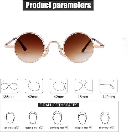 Miniatura 5 de SORVINO Gafas de sol redondas pequeñas retro para hombres y mujeres, marco de metal estilo vintage