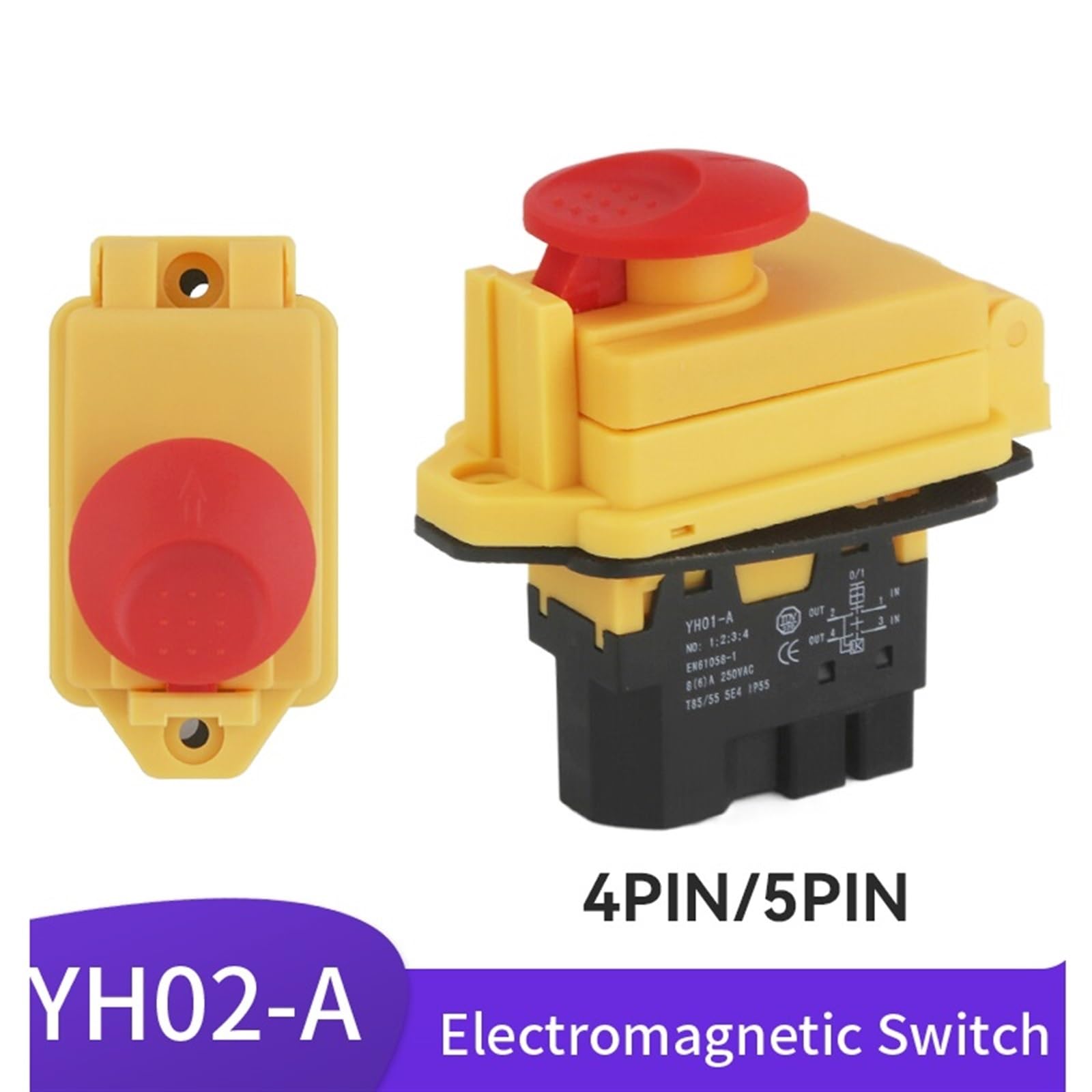 YH02-A YH01-A przełącznik elektromagnetyczny 110V 8A 220V 15A 4PIN 5PIN przycisk startowy do wodoodpornego narzędzia maszynowego (gniazdo 4PIN, 220V)