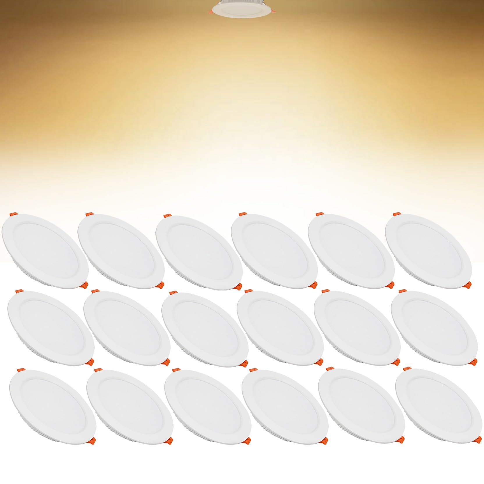 18W LED Recessed Ceiling Spotlights, 3000K Warm White Ultra Slim Panel Light, Cut Φ150-160mm, AC110-240V Round Downlights for Living Room Office, 18 Pack