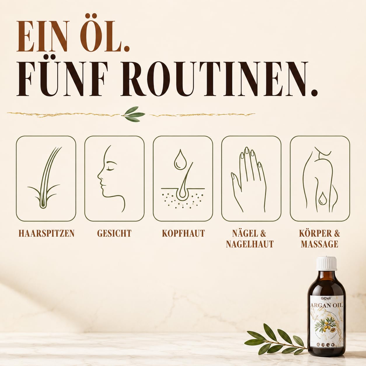 GiDeli Olio di argan per capelli, 1000 ml, olio per capelli e viso per pelle, unghie e barba, ricco di vitamina E per lucentezza e morbidezza, olio di argan naturale al 100% da semi di argan puri