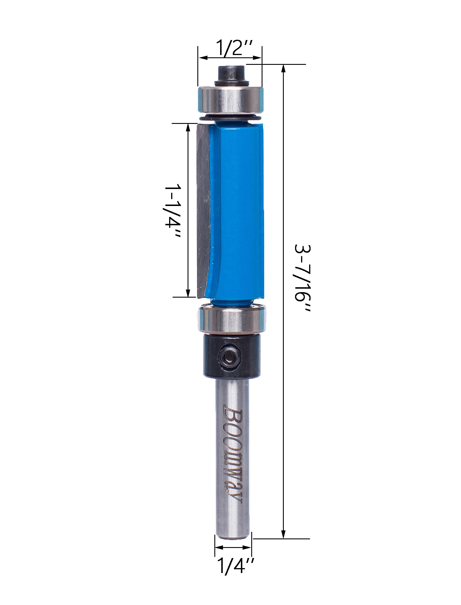 Boomway Flush Trim Router Bit (1/2-Inch Diameter 1/4-Inch Shank 1-1/4-Inch Length) Top & Bottom Bearing