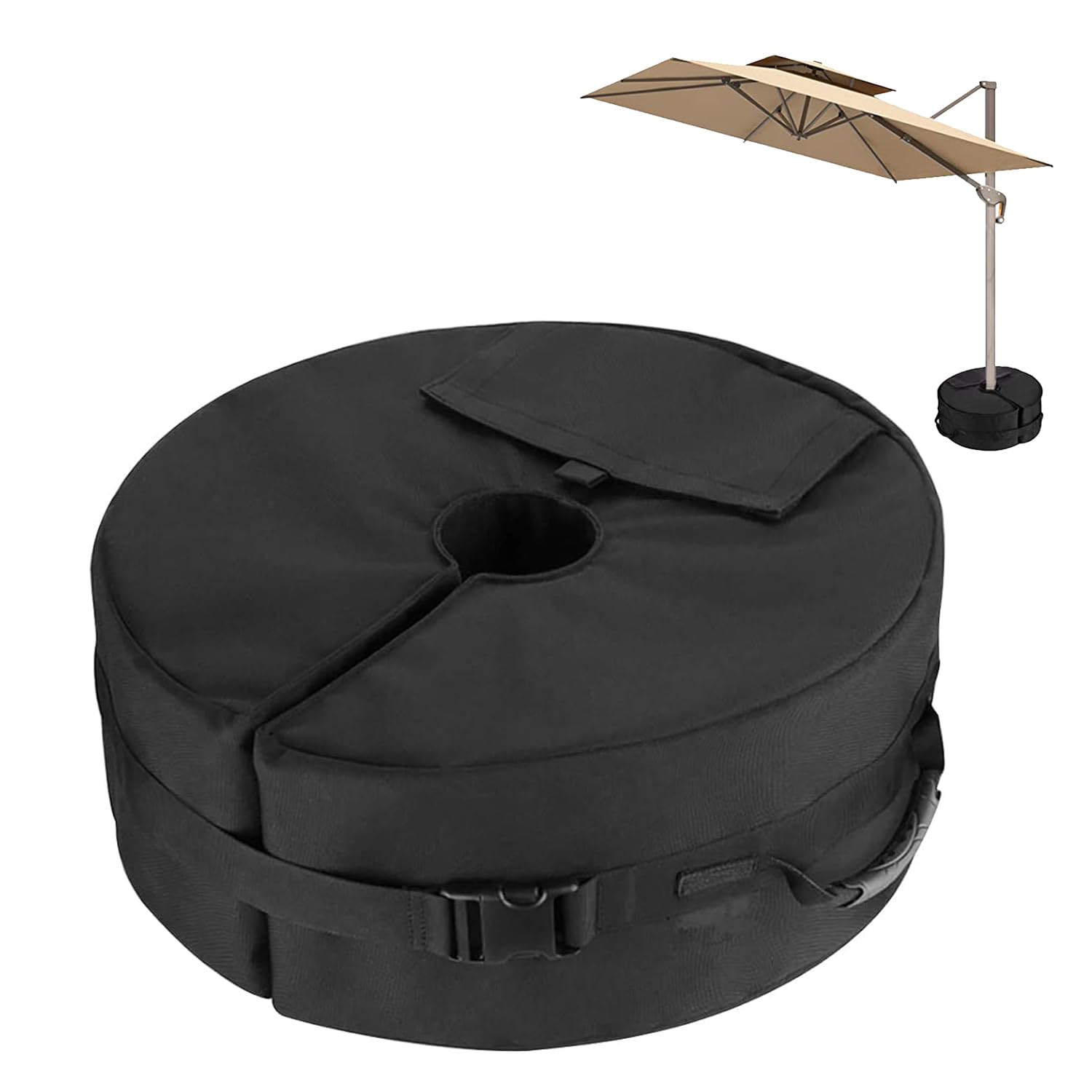 Goujfol Base Sombrilla Terraza Exterior, Pesos para Sombrillas Playa, Redondo Bolsa de Arena Pesas para Parasol, Soporte Pie Sombrilla Jardin Patio, hasta Arena 40kg