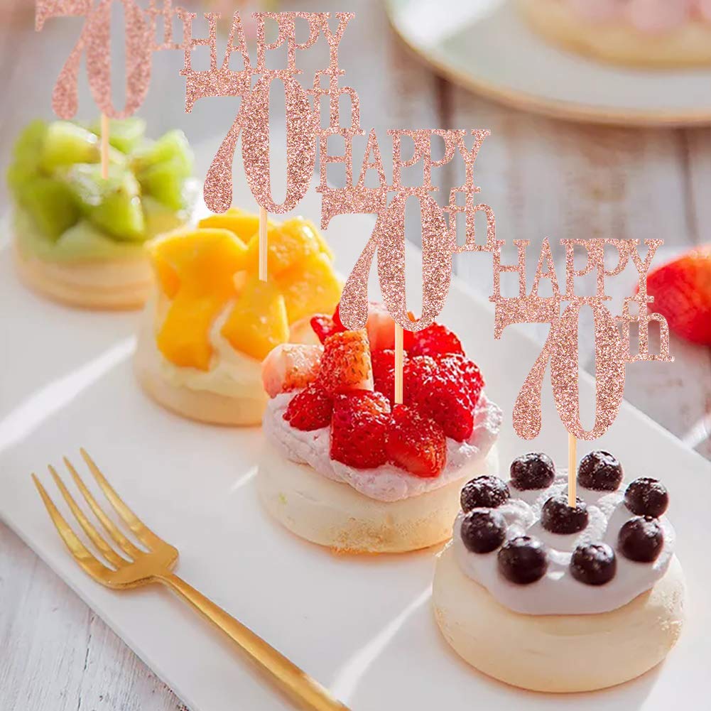 Kuchendekoration Zum 70. Geburtstag – 12 Goldglitzernde Cupcake-Topper Mit Sprüchen Wie 'Cheers To 70'