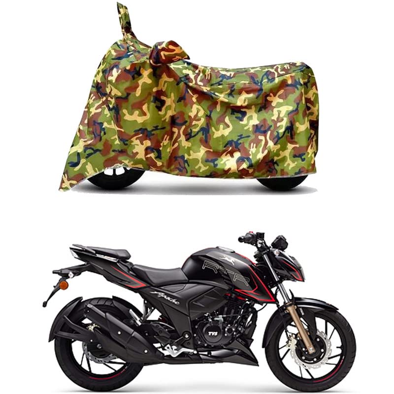Image of Waterproof 100% PVC Coated Bike Scooty Two Wheeler Body Cover Compatible for TVS Apache RTR 200 4V BS6 /UV-Rays /Heat Protection /Birds Dropping /Scratchproof /Dust Proof /All [6X6 Jungle Print]