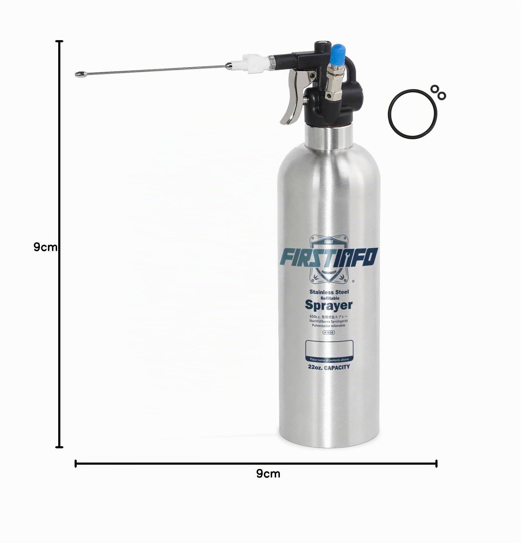 FIRSTINFO A1636 Patentierte Nachfüllbare Bremsenreiniger Sprühflasche, 650 ml Edelstahl Drucksprühgerät, Maximaldruck 110 psi, Wiederverwendbare Aerosoldose, Mit Zwei-Wege-Düse