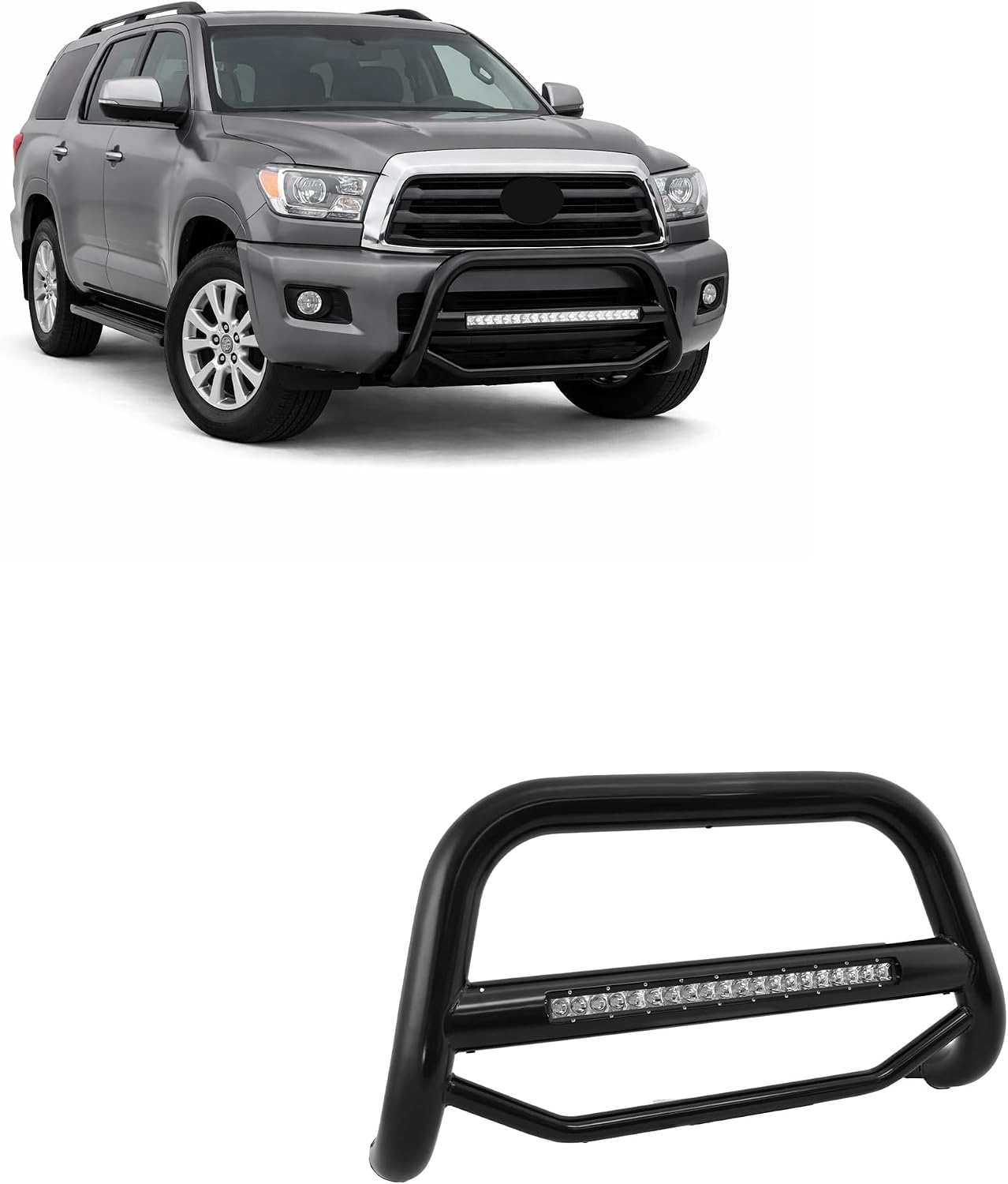 Black Horse MAX Beacon Bull Bar No Skid Plate Black Compatible with 2008-2022 Toyota Sequoia|2007-2021 Toyota Tundra-MAB-TOTUB