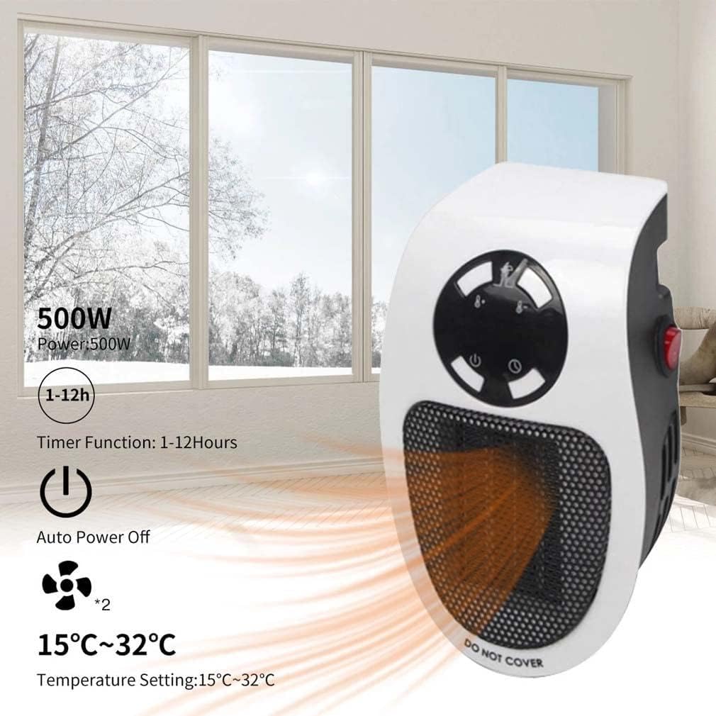 Calentador ozzie, calentador enchufable, calentador de cerámica con control remoto, calentador de 500 vatios, Oficina de dormitorio familiar colgante en la pared,Blanc*2pcs