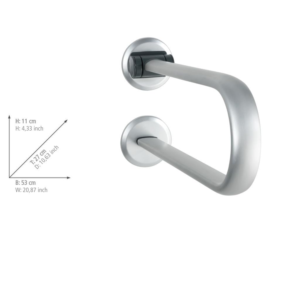 WENKO Appoggio ribaltabile per WC Secura Premium - Maniglione di sicurezza pieghevole per la zona del lavabo e del WC, portata fino a 120 kg, Alluminio, 53 x 11 x 27 cm, Argento opaco