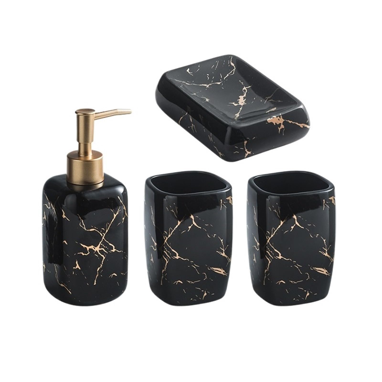 Soap Dispenser Bathroom Accessories Set 4 Pcs Include: Lotion Soap Dispenser, Mouthwash Cups And Soap Dish(Black)