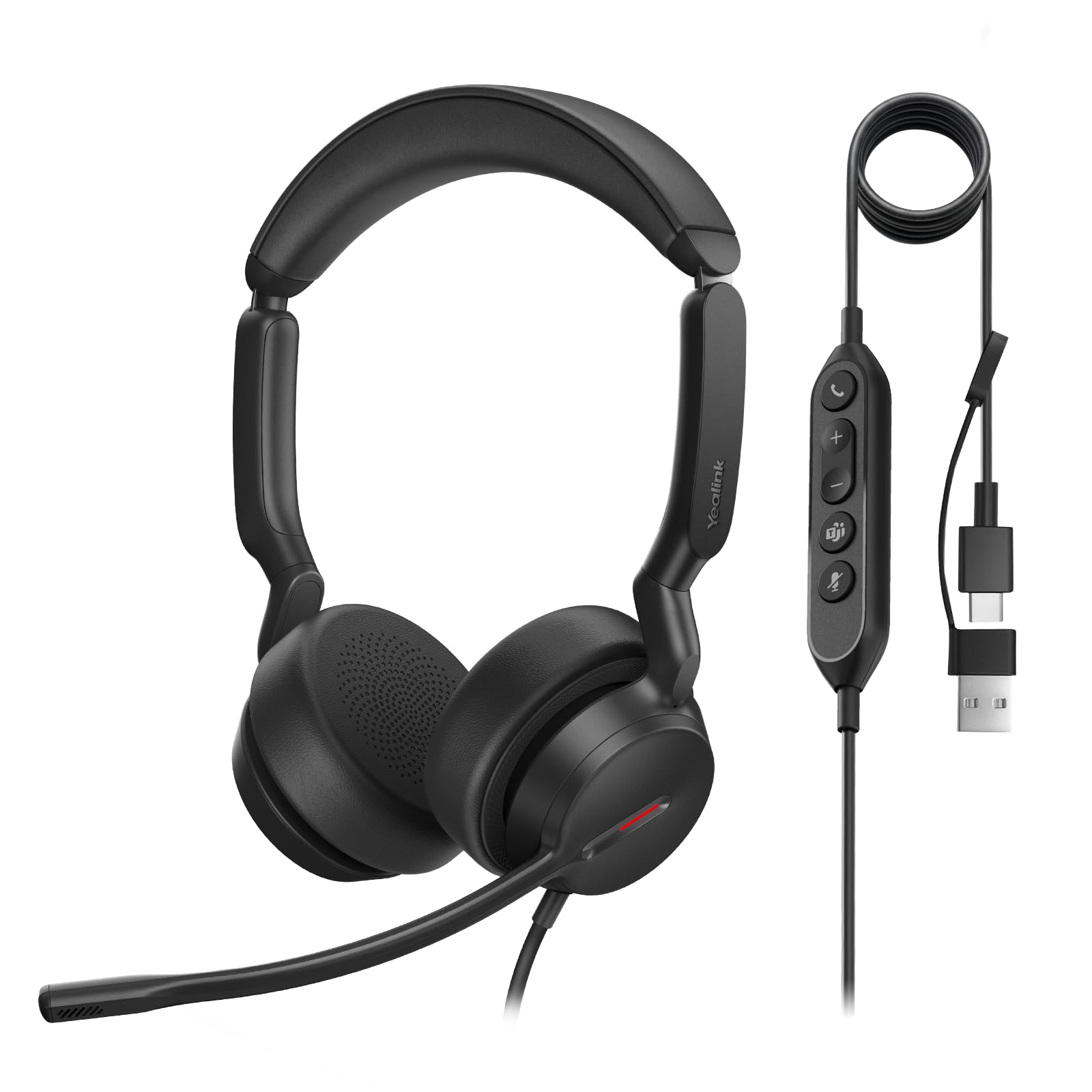 Yealink Casque Filaire UH44 pour PC avec Double Microphone et réduction de Bruit, Adaptateur USB-C/A, Compatible avec Les Ordinateurs, Les centres d'appels et Les Bureaux. Certifié Busylight Teams