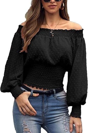 Bishop Sleeve Elastic Shirred Blouse 
