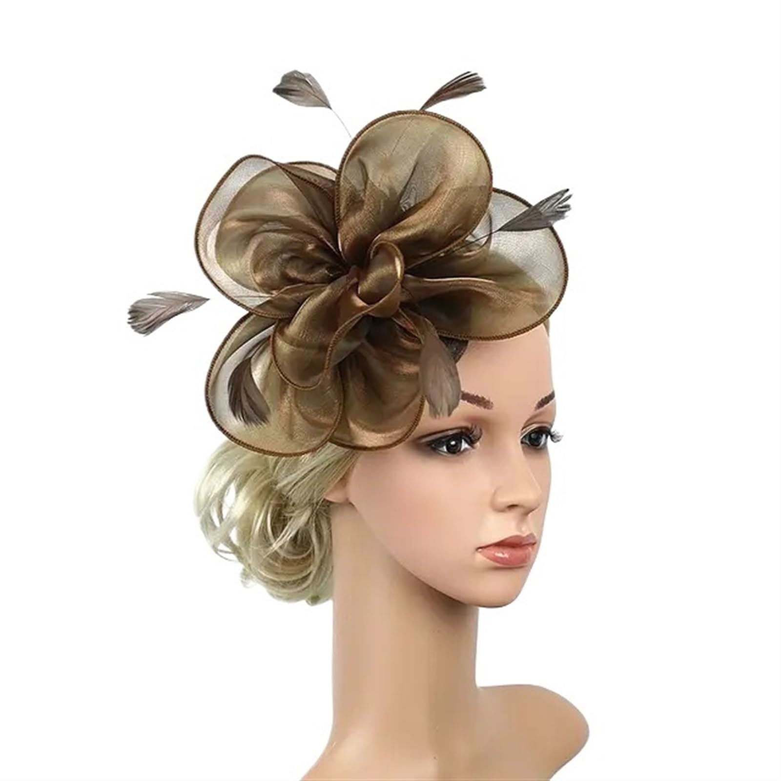 UALXPAO Wedding Hats Flower Mesh Headband Wedding Feather Cocktail Tea Party Headwear Fascinator Hats for Tea Party,Weddings(Brown)