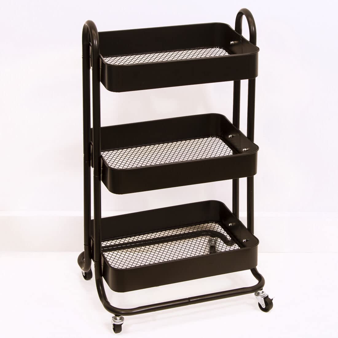 Craftelier - Carrito Metálico de Organización con 3 Bandejas | 4 Ruedas Giratorias 360º con Frenos | Carga Máx. Bandeja 2,99 kg | Distancia Entre Bandejas 25,5 cm | Tamaño 78 x 40 cm - Color Negro